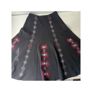Sunny Leigh Romantic Whimsigoth Embroidered A-Line Midi Skirt Floral Size 8